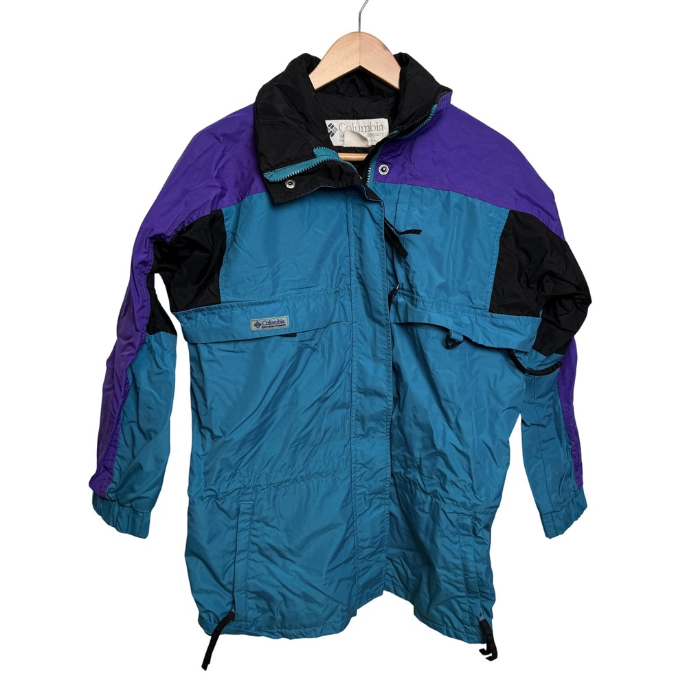 Columbia Womens Jacket L Teal Purple Colorblock Vintage Retro Gorpcore Coat 90s